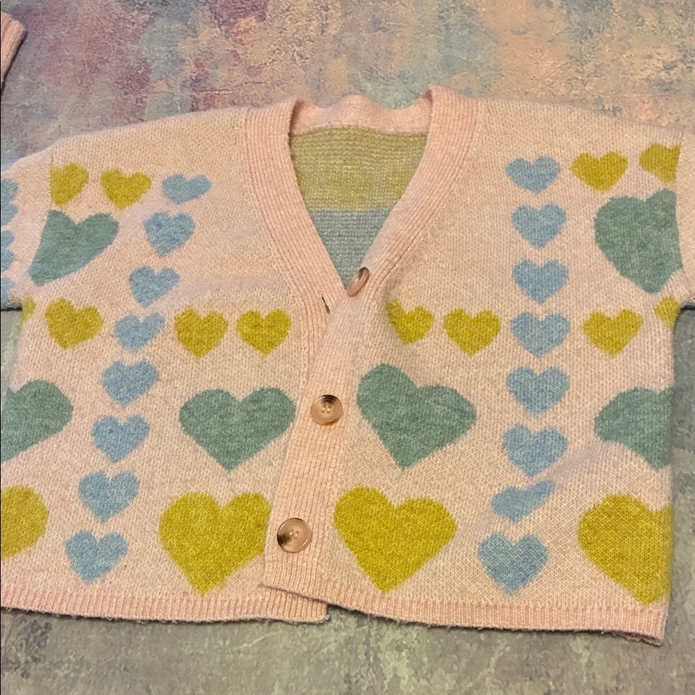 Free People Pink Cardigan with Heart Patterns